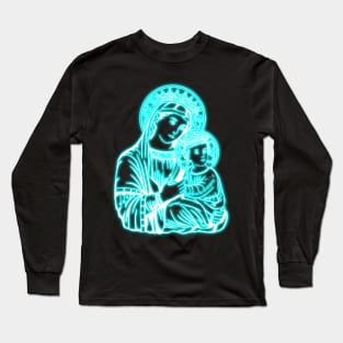 Light Blue Neon Virgin Mary Long Sleeve T-Shirt